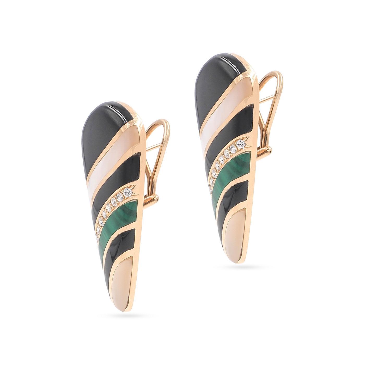 Vintage Striped Gemstone-Inlay Torpedo-Shaped Earrings