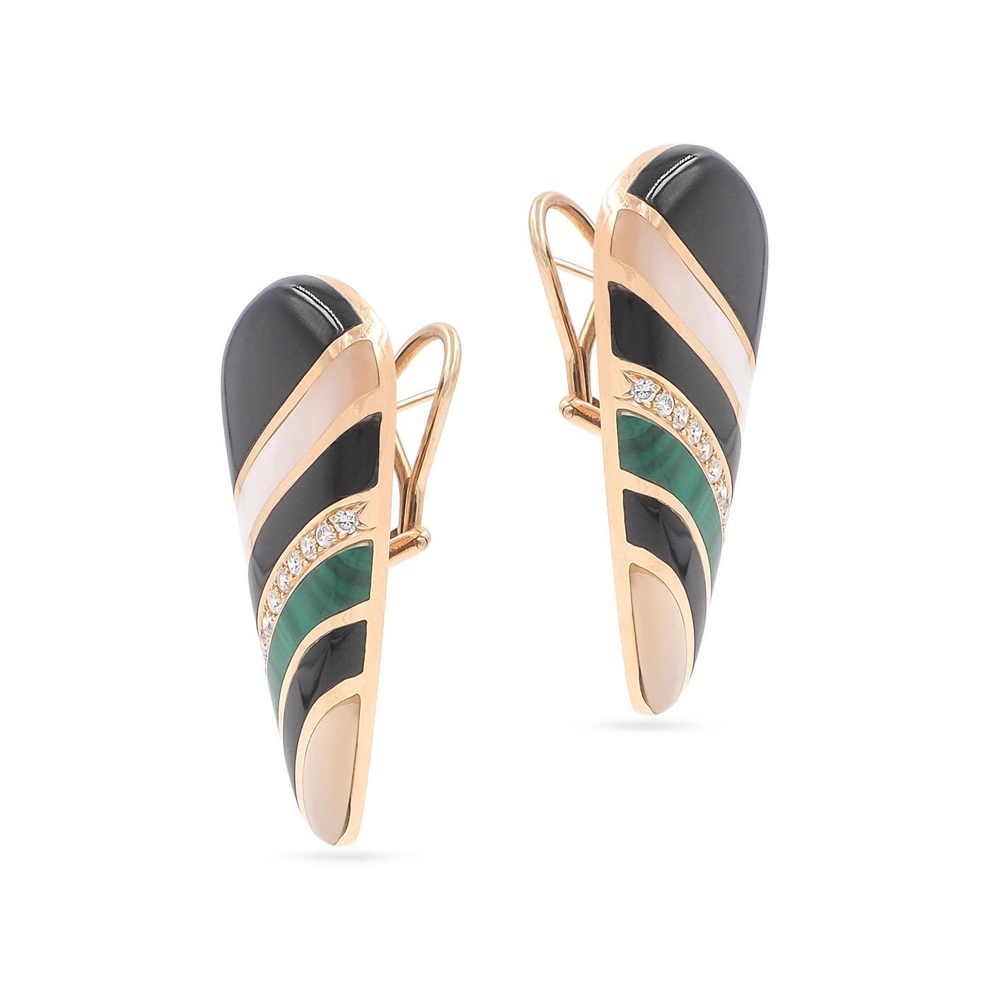 Vintage Striped Gemstone-Inlay Torpedo-Shaped Earrings