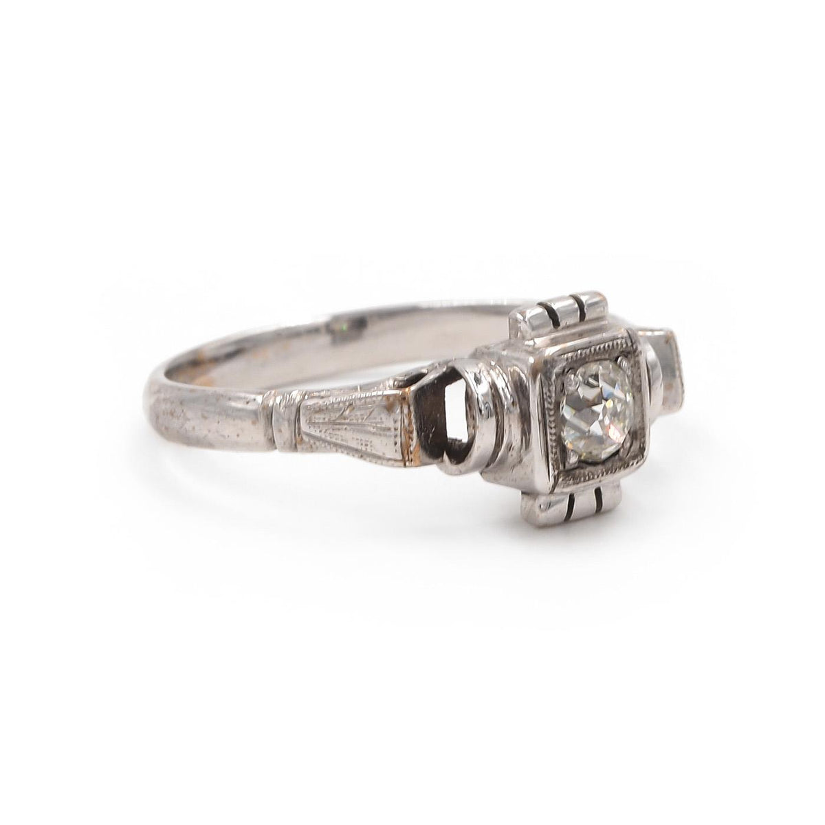 Art Deco 0.40 Ct Old Mine Cut Diamond Engagement Ring