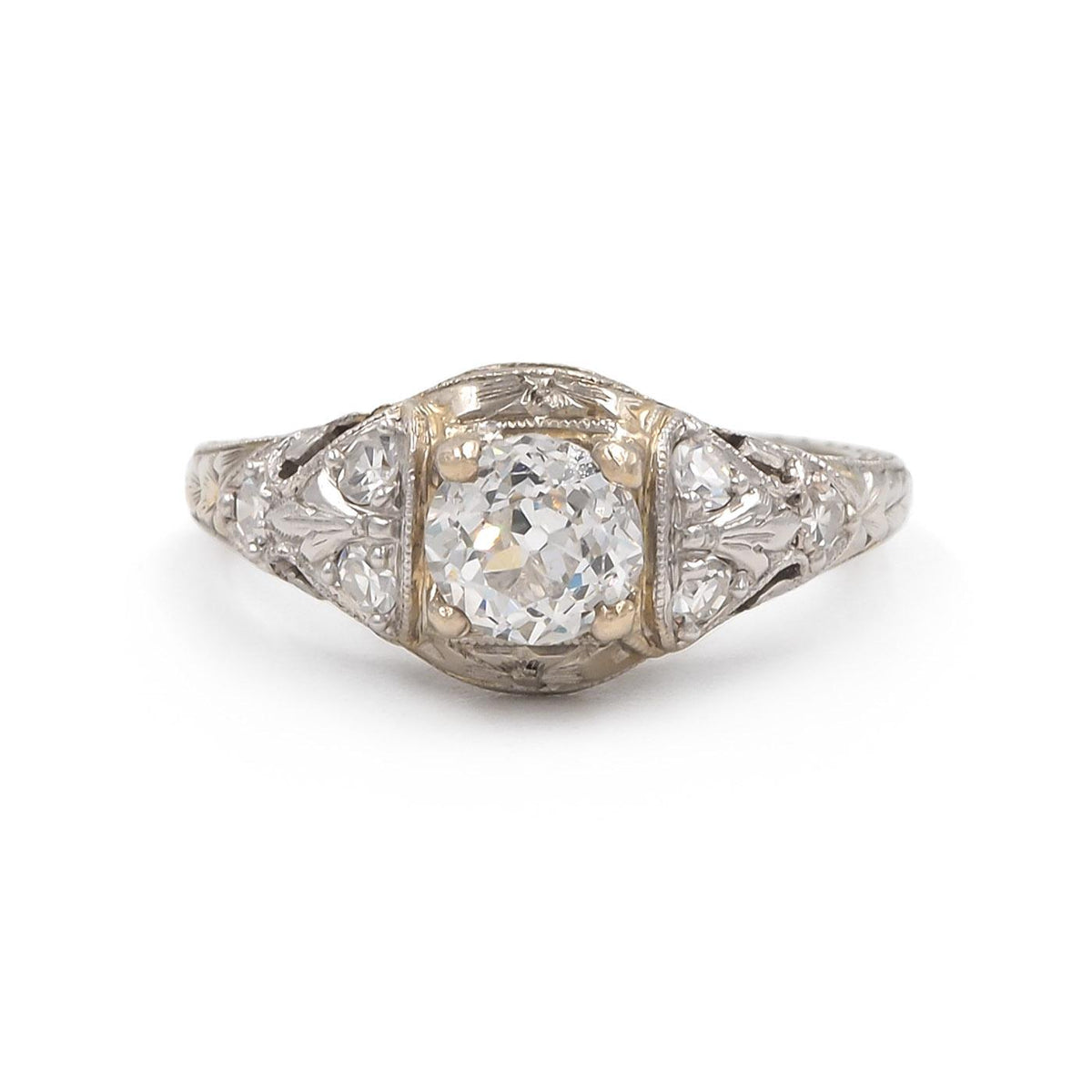 Art Deco 0.65 Ct. Old Mine Cut Diamond Ornate Engagement Ring