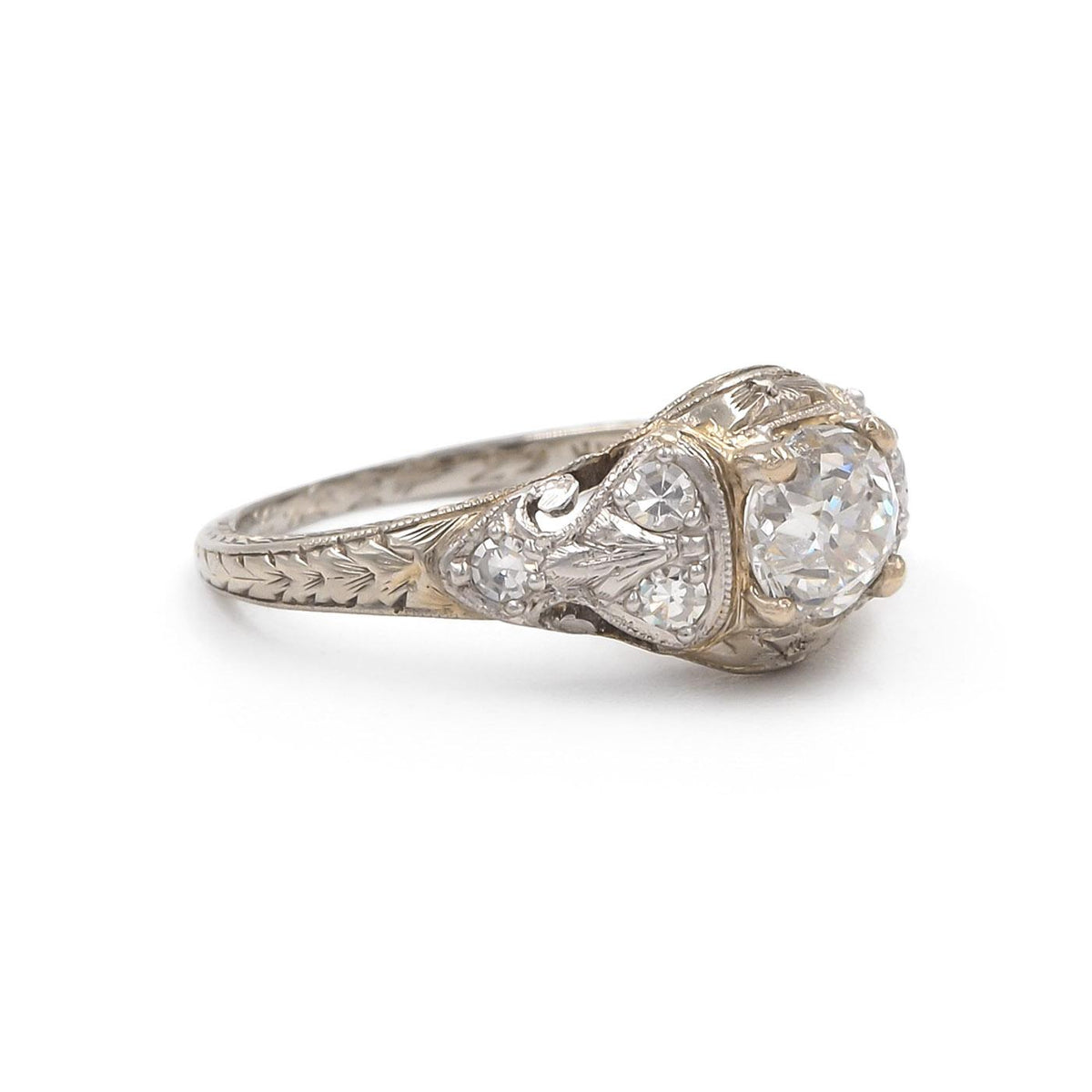 Art Deco 0.65 Ct. Old Mine Cut Diamond Ornate Engagement Ring