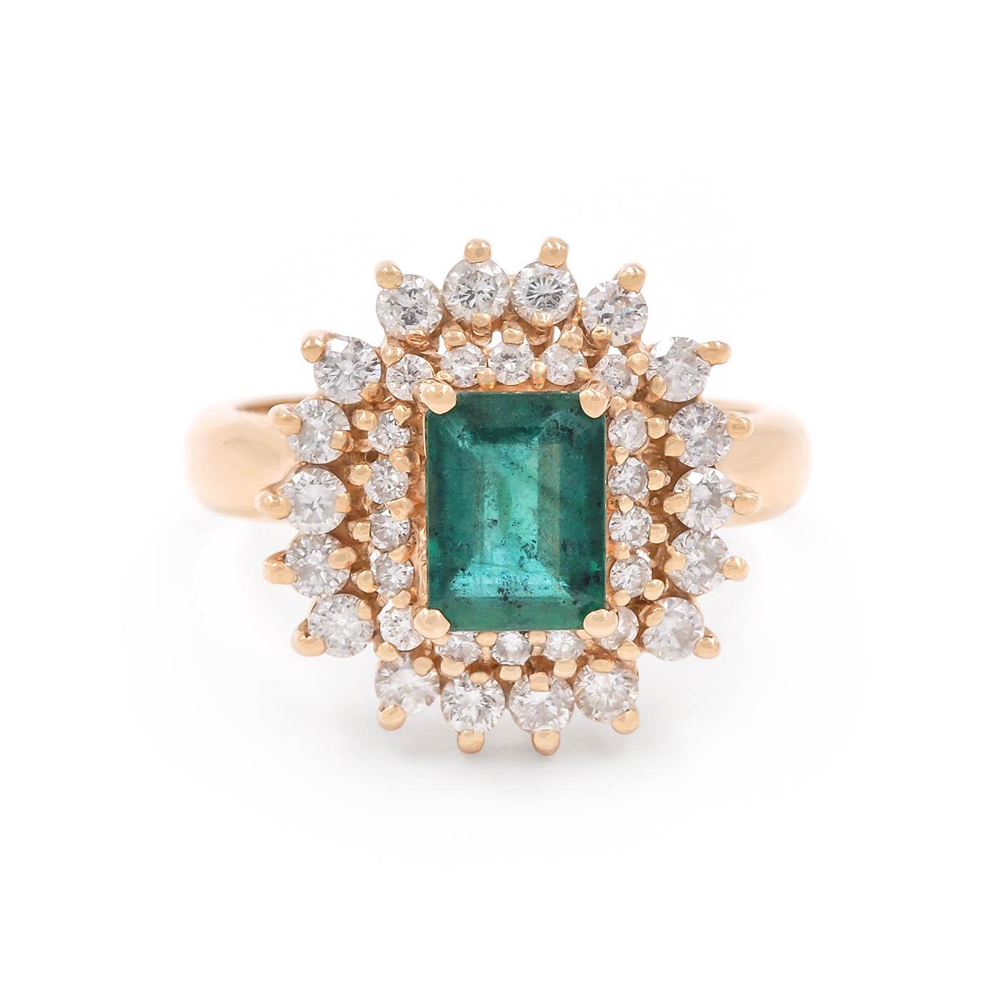 Vintage 1.60 Ct. Emerald & Diamond Cluster Ring
