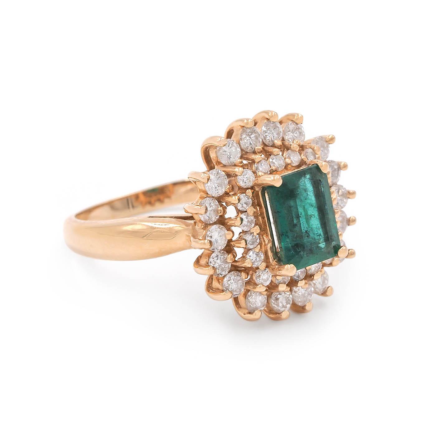 Vintage 1.60 Ct. Emerald & Diamond Cluster Ring