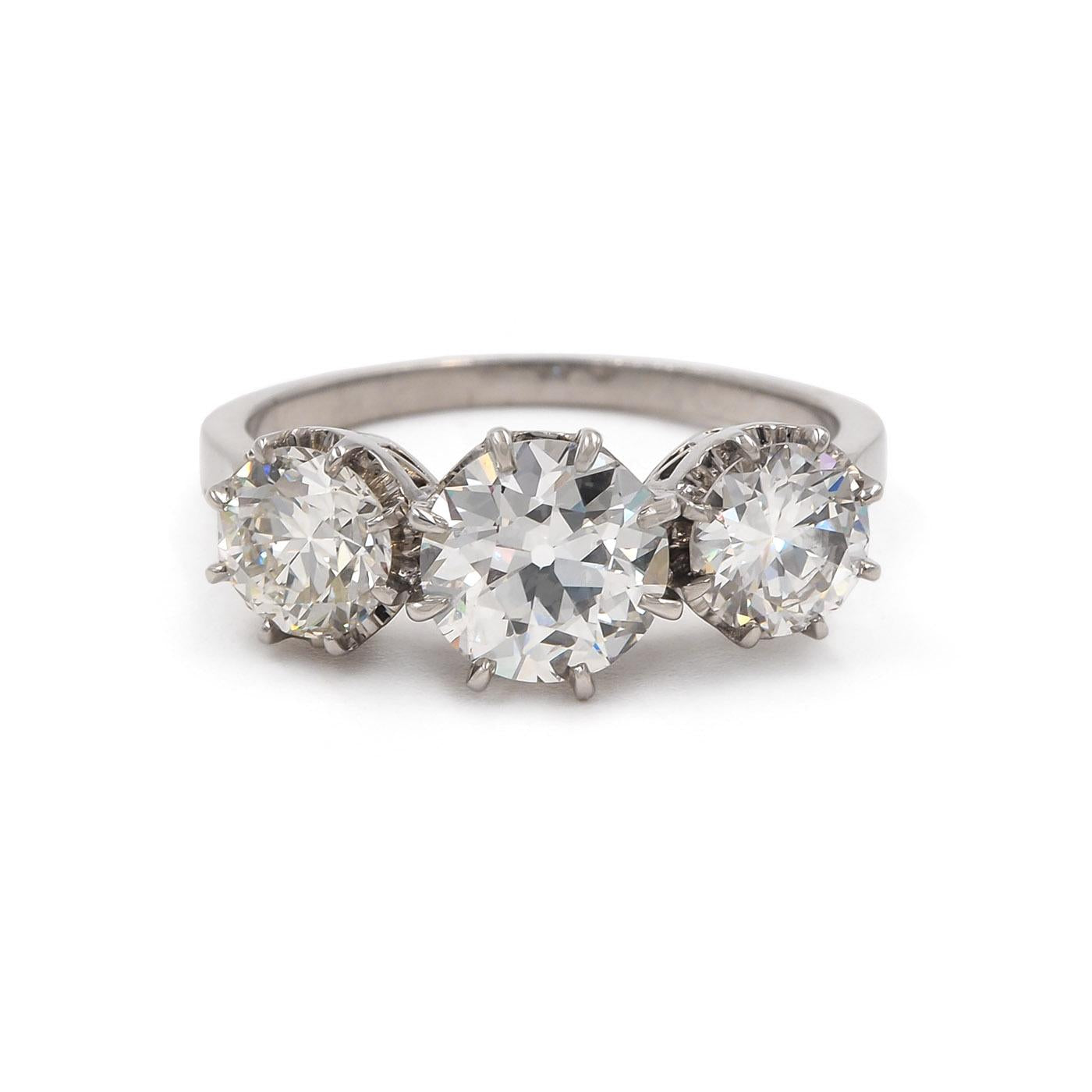 Art Deco 1.38 Ct. Old European Cut Diamond 3-Stone Ring