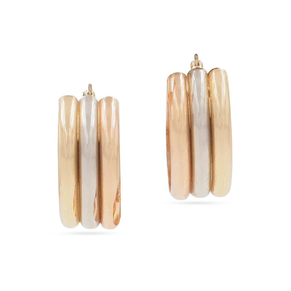 Vintage Tri-Color Ribbed Hoop Earrings