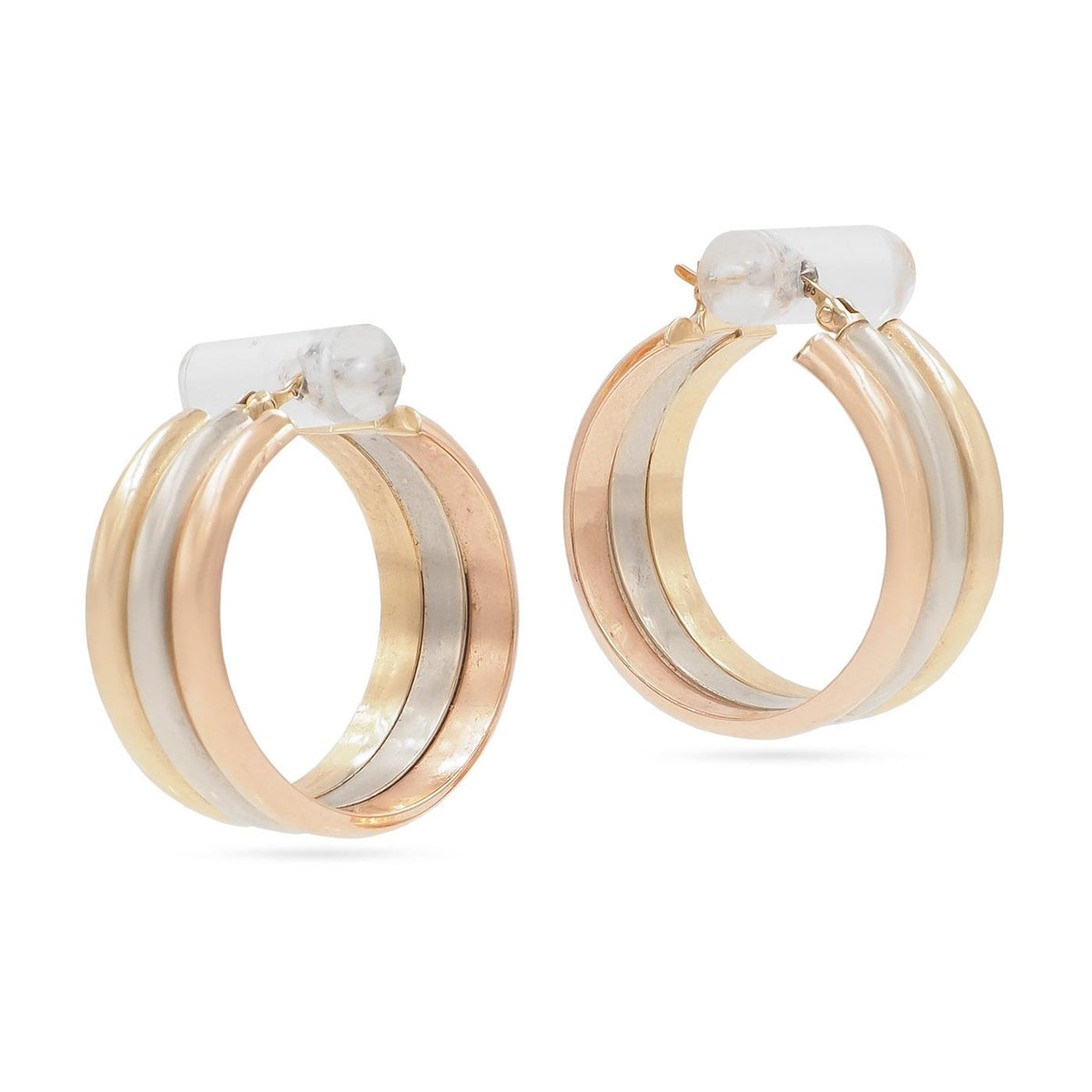 Vintage Tri-Color Ribbed Hoop Earrings