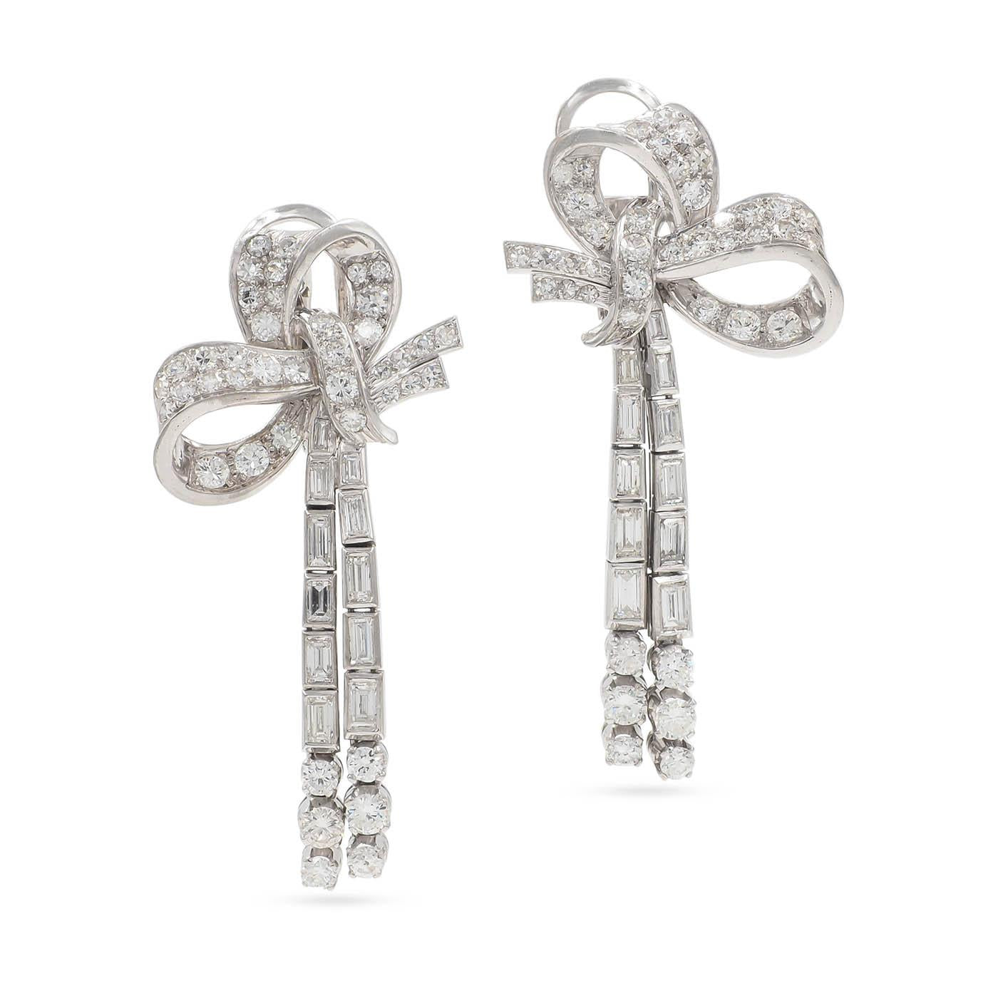 Mid-Century 4.79 Ctw. Diamond 'Bows' Dangling Earrings