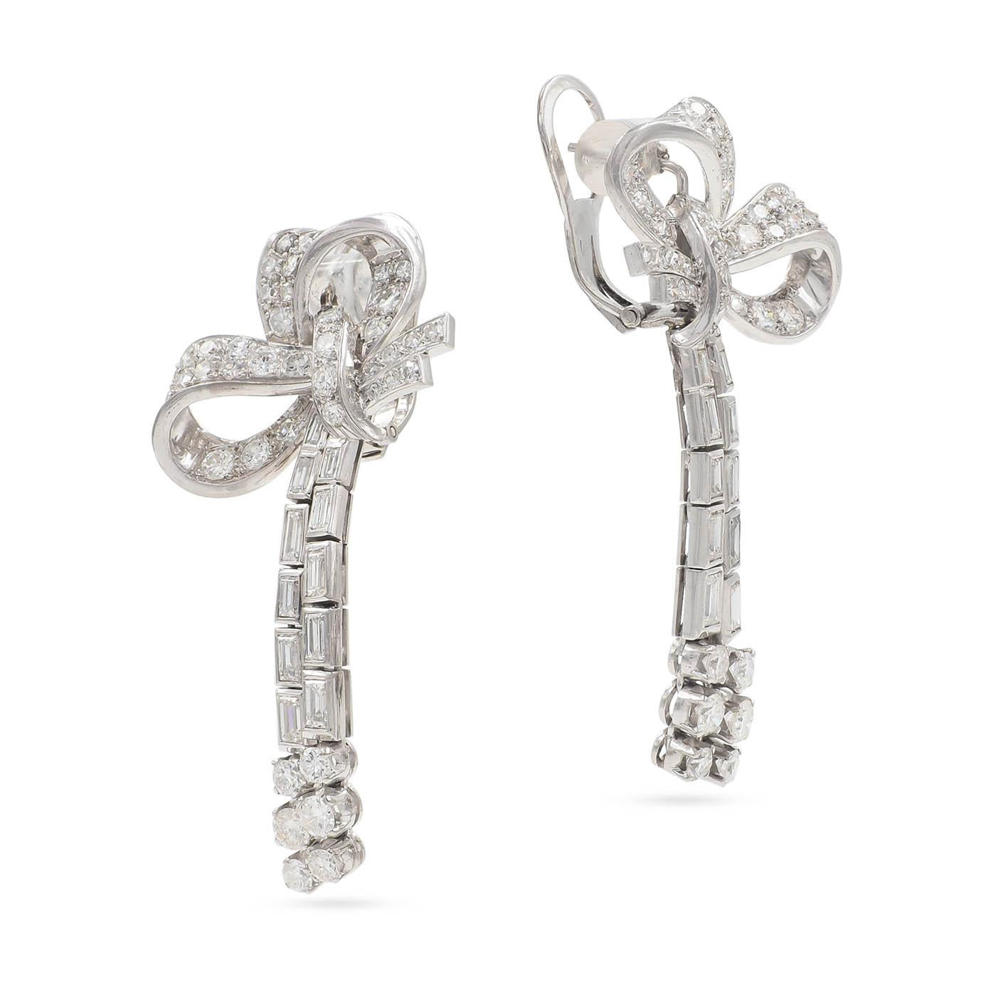Mid-Century 4.79 Ctw. Diamond 'Bows' Dangling Earrings