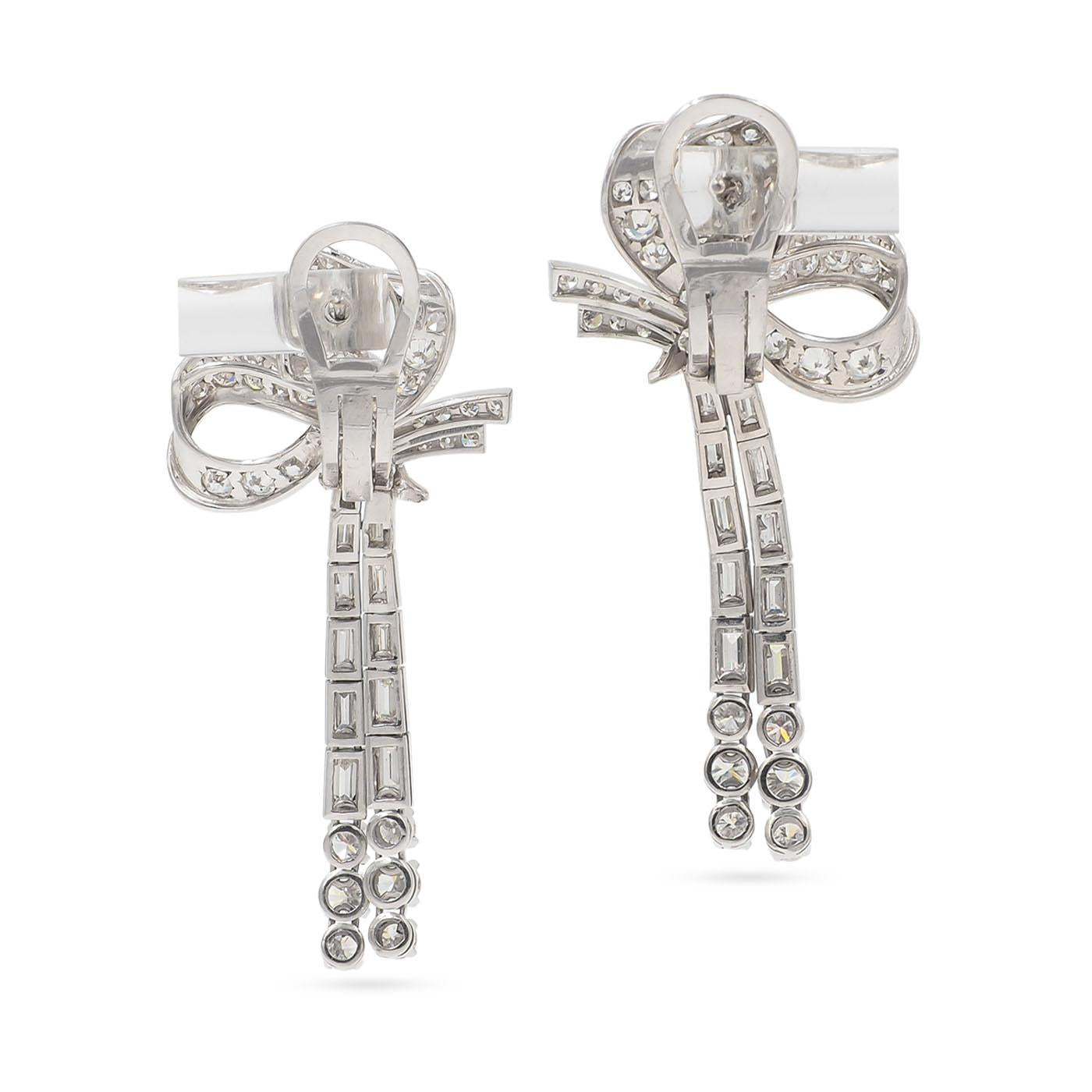 Mid-Century 4.79 Ctw. Diamond 'Bows' Dangling Earrings