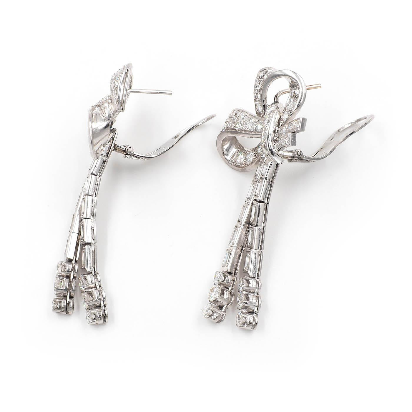 Mid-Century 4.79 Ctw. Diamond 'Bows' Dangling Earrings