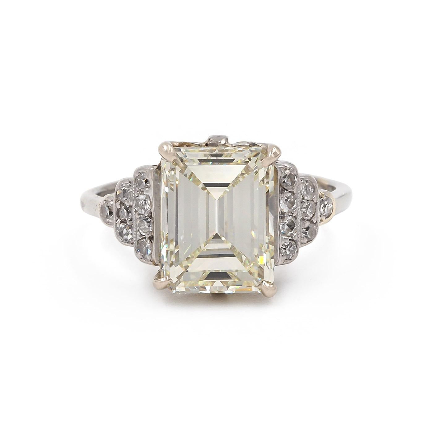 Art Deco 3.13 Ct. Emerald Cut Diamond Engagement Ring
