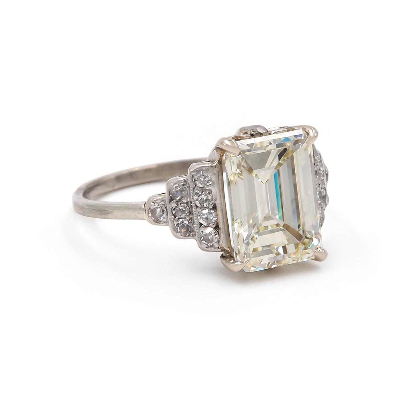 Art Deco 3.13 Ct. Emerald Cut Diamond Engagement Ring