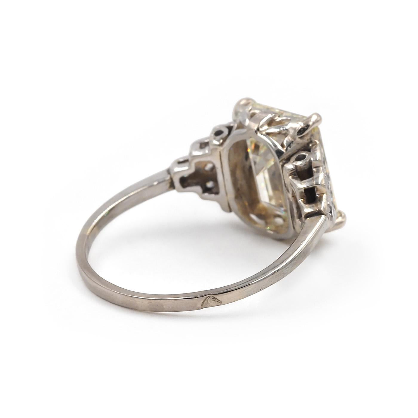 Art Deco 3.13 Ct. Emerald Cut Diamond Engagement Ring