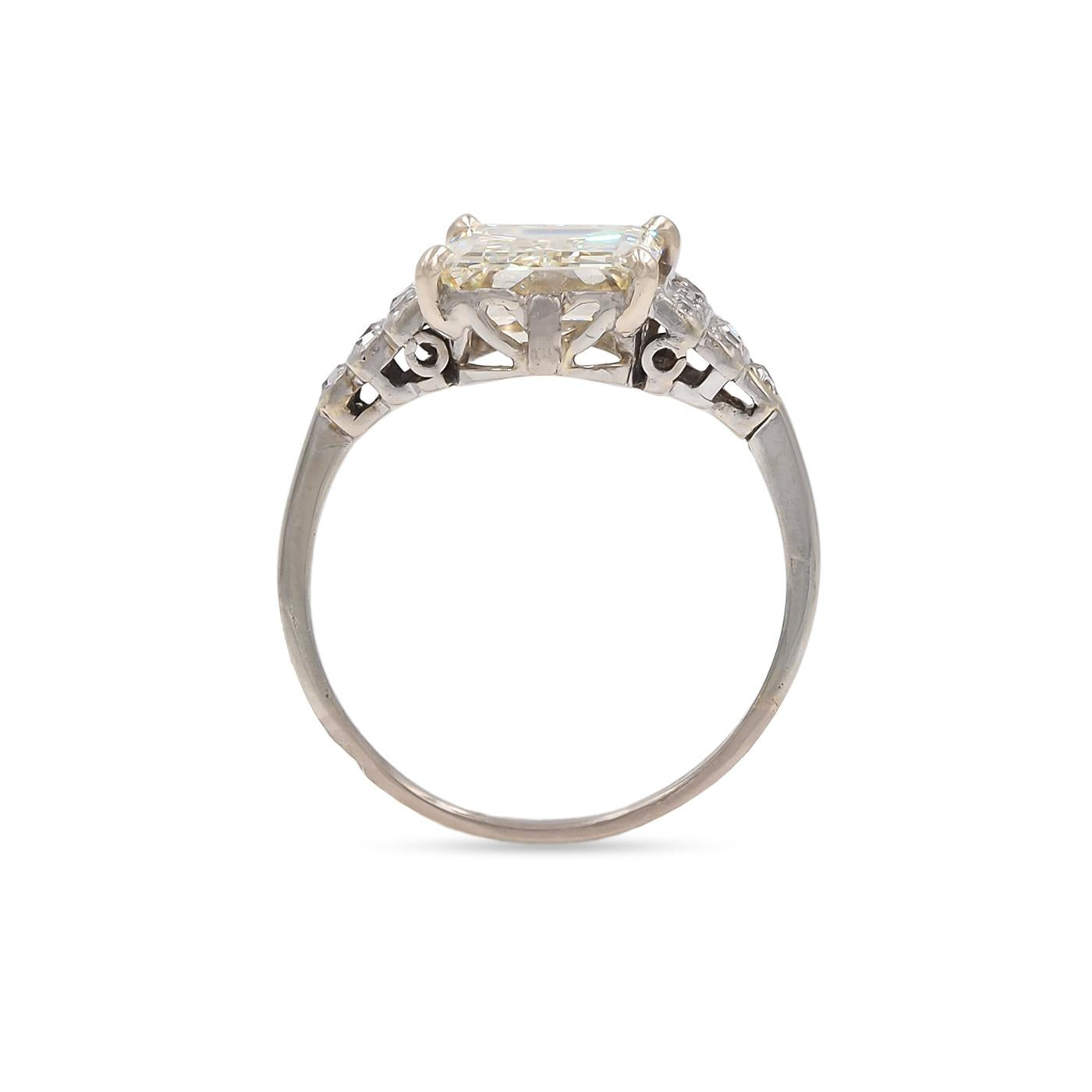 Art Deco 3.13 Ct. Emerald Cut Diamond Engagement Ring