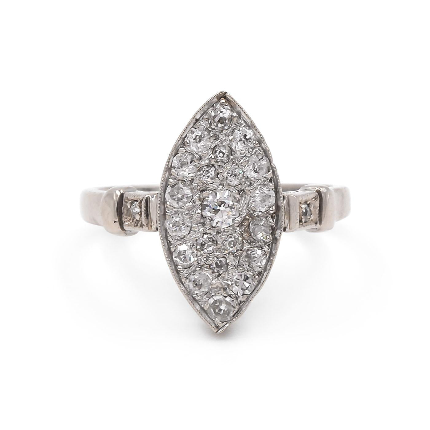 Art Deco 0.50 Ctw. Old European Cut Diamond Navette Ring