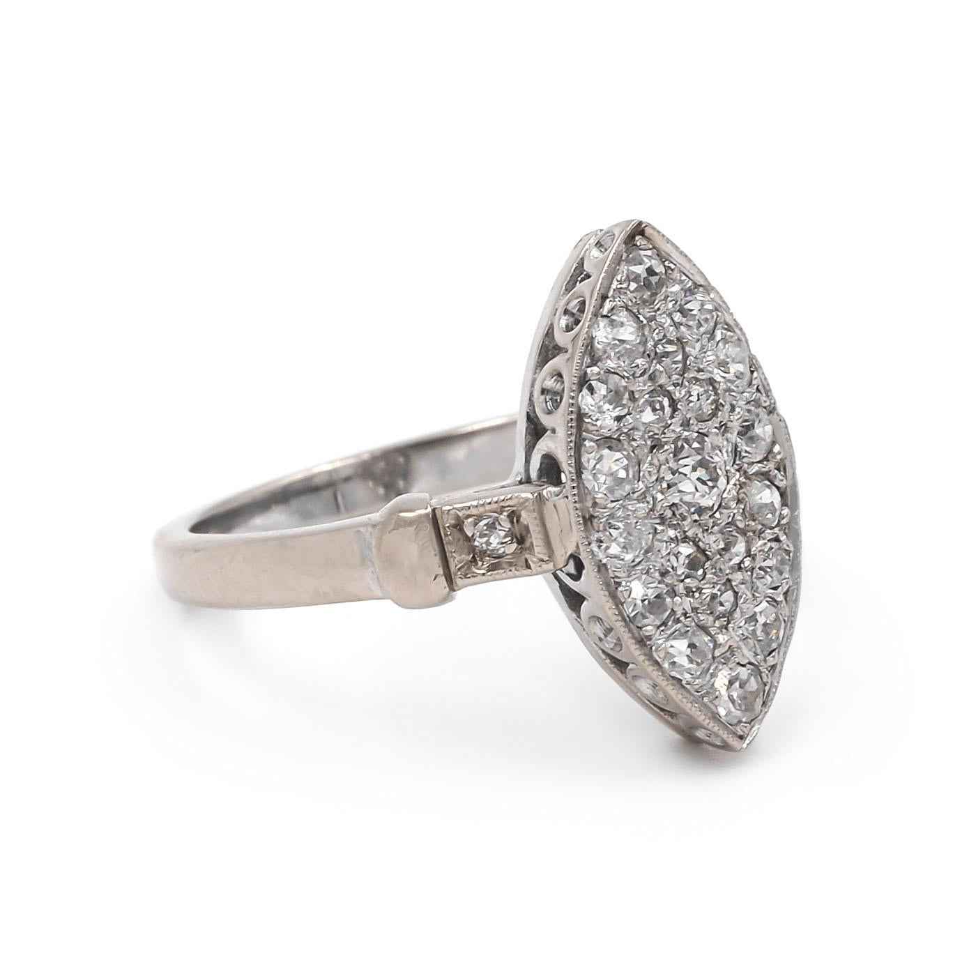 Art Deco 0.50 Ctw. Old European Cut Diamond Navette Ring