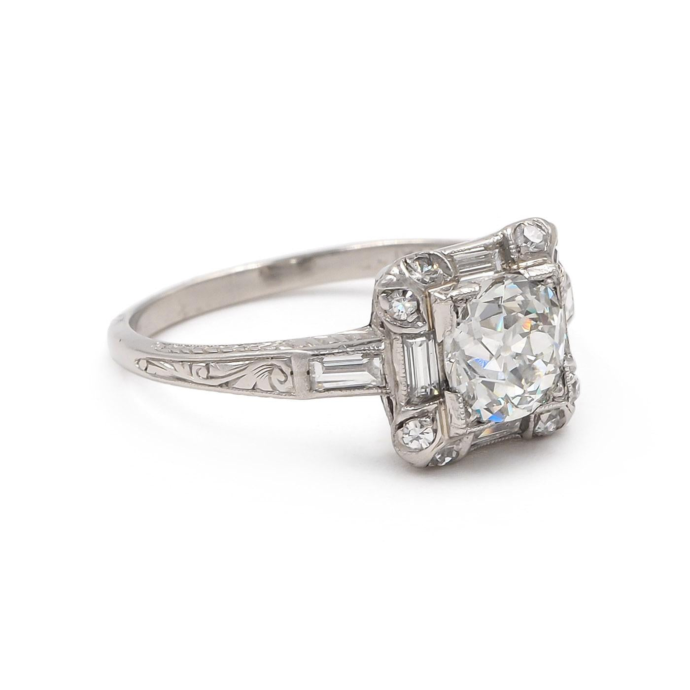 Art Deco 1.11 Ct. Old European Cut Diamond Square-Motif Engagement Ring