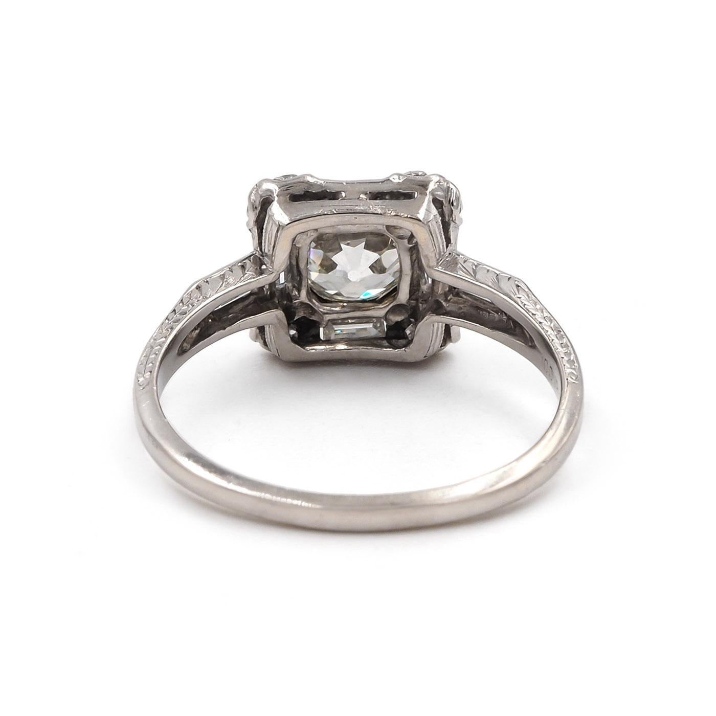 Art Deco 1.11 Ct. Old European Cut Diamond Square-Motif Engagement Ring