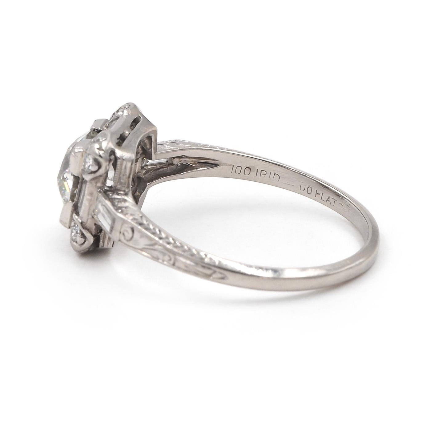 Art Deco 1.11 Ct. Old European Cut Diamond Square-Motif Engagement Ring