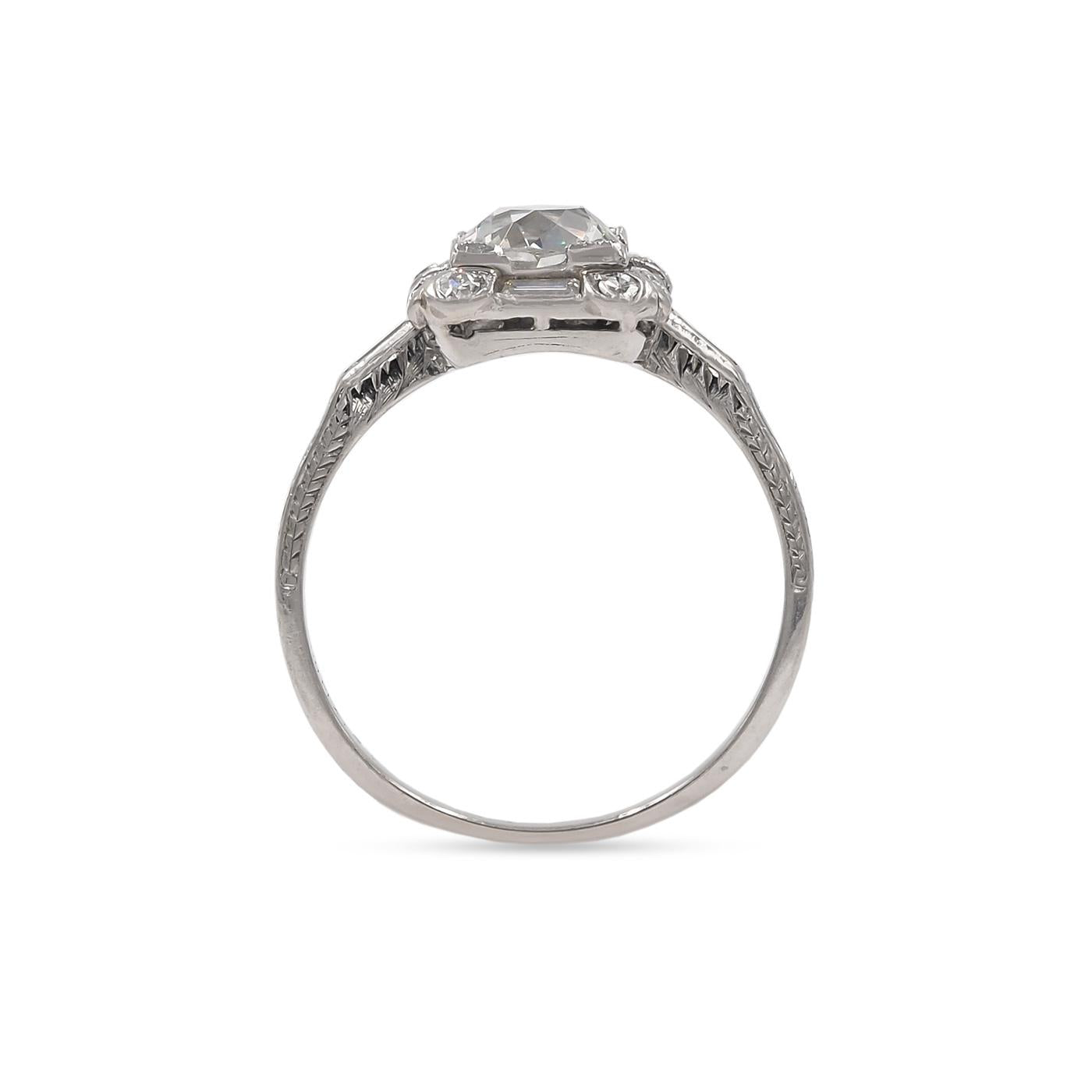 Art Deco 1.11 Ct. Old European Cut Diamond Square-Motif Engagement Ring
