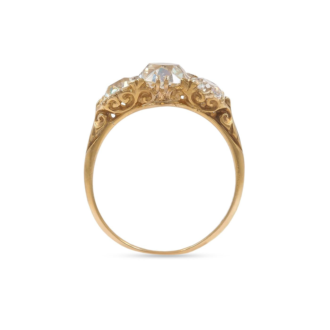 Late Victorian 1.72 Ct. Old Mine Cut Diamond 3-Stone Engagement Ring