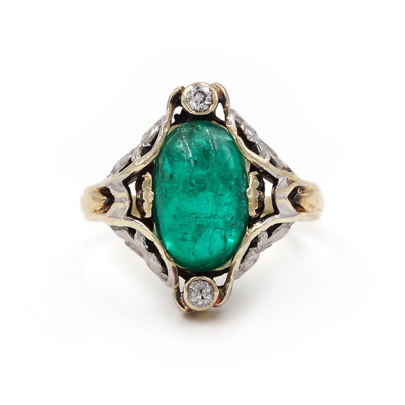 Art Nouveau 3.16 Ct. Colombian Emerald & Diamond Dinner Ring