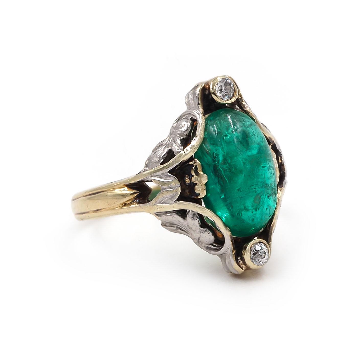 Art Nouveau 3.16 Ct. Colombian Emerald & Diamond Dinner Ring
