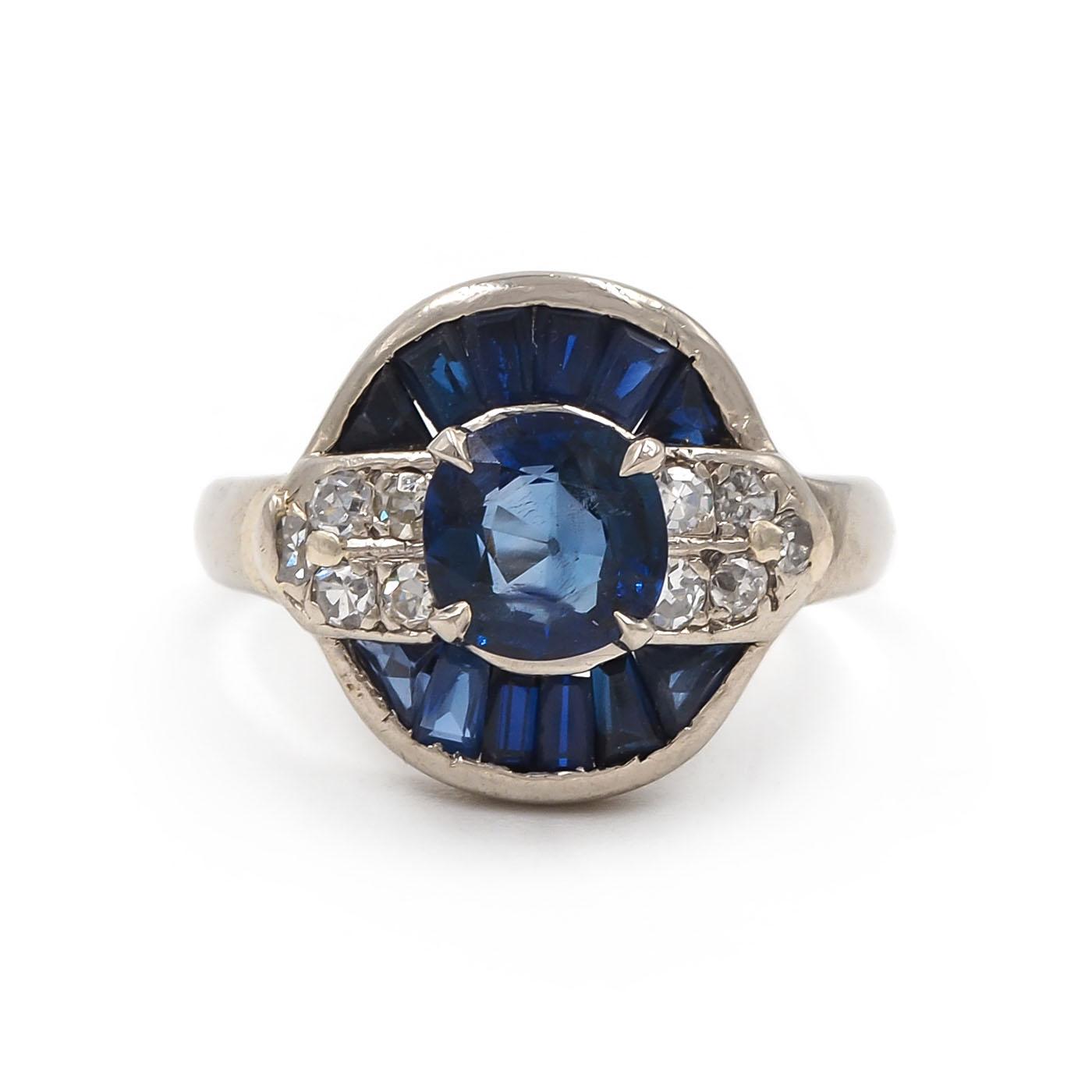 Art Deco 1.25 Ct. Sapphire & Diamond Round Dinner Ring