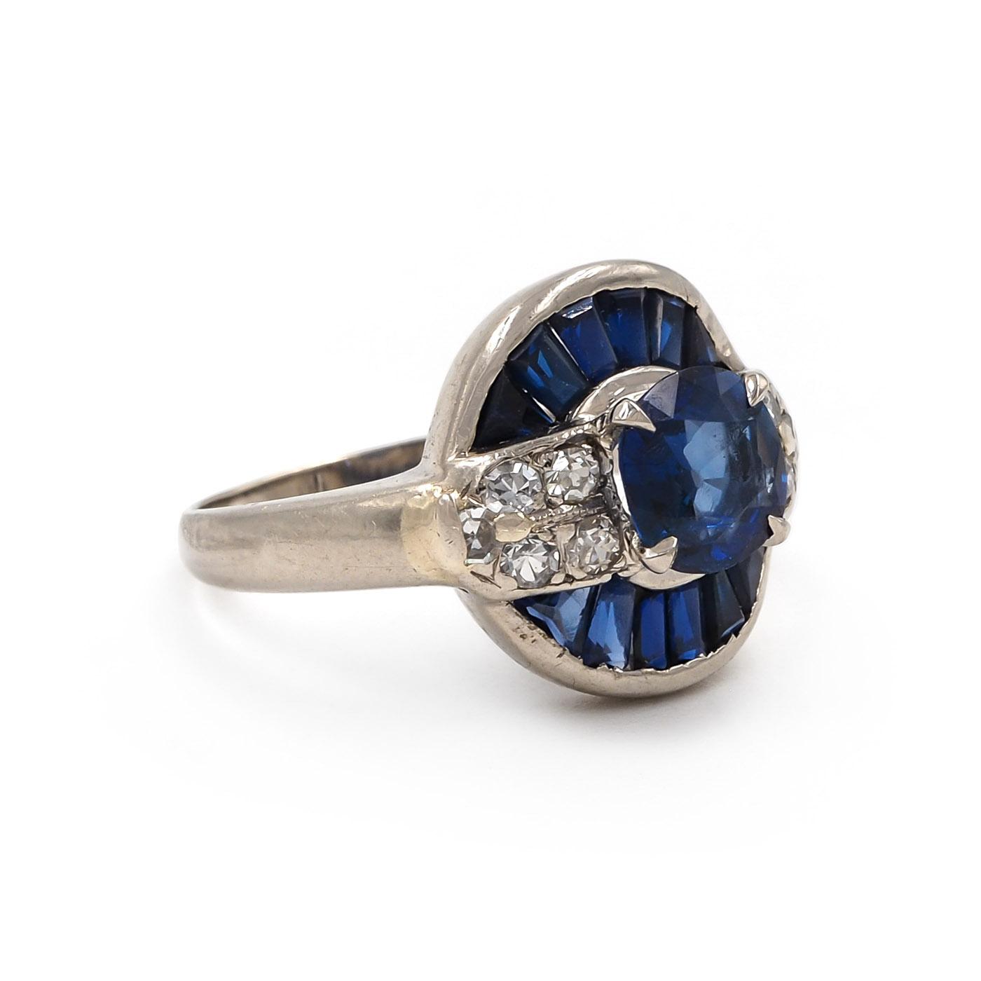 Art Deco 1.25 Ct. Sapphire & Diamond Round Dinner Ring