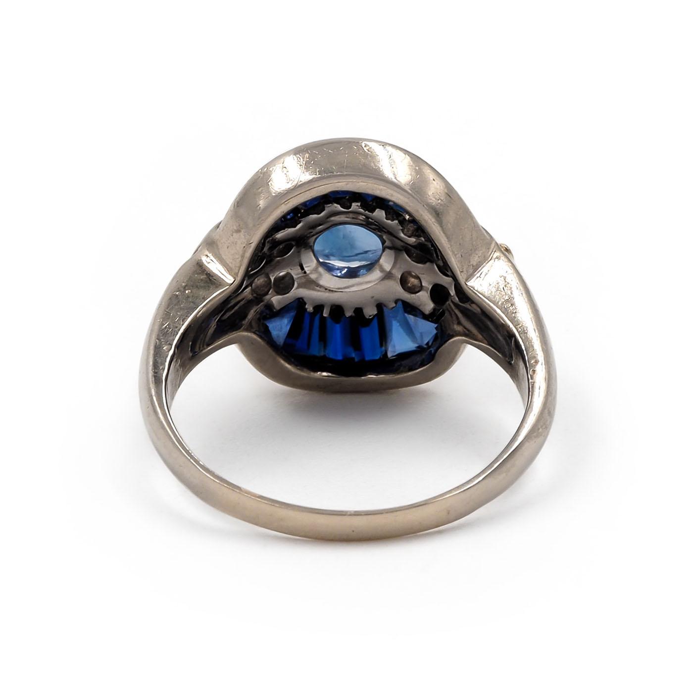 Art Deco 1.25 Ct. Sapphire & Diamond Round Dinner Ring