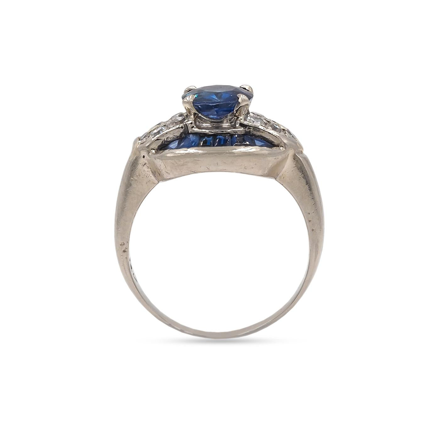 Art Deco 1.25 Ct. Sapphire & Diamond Round Dinner Ring