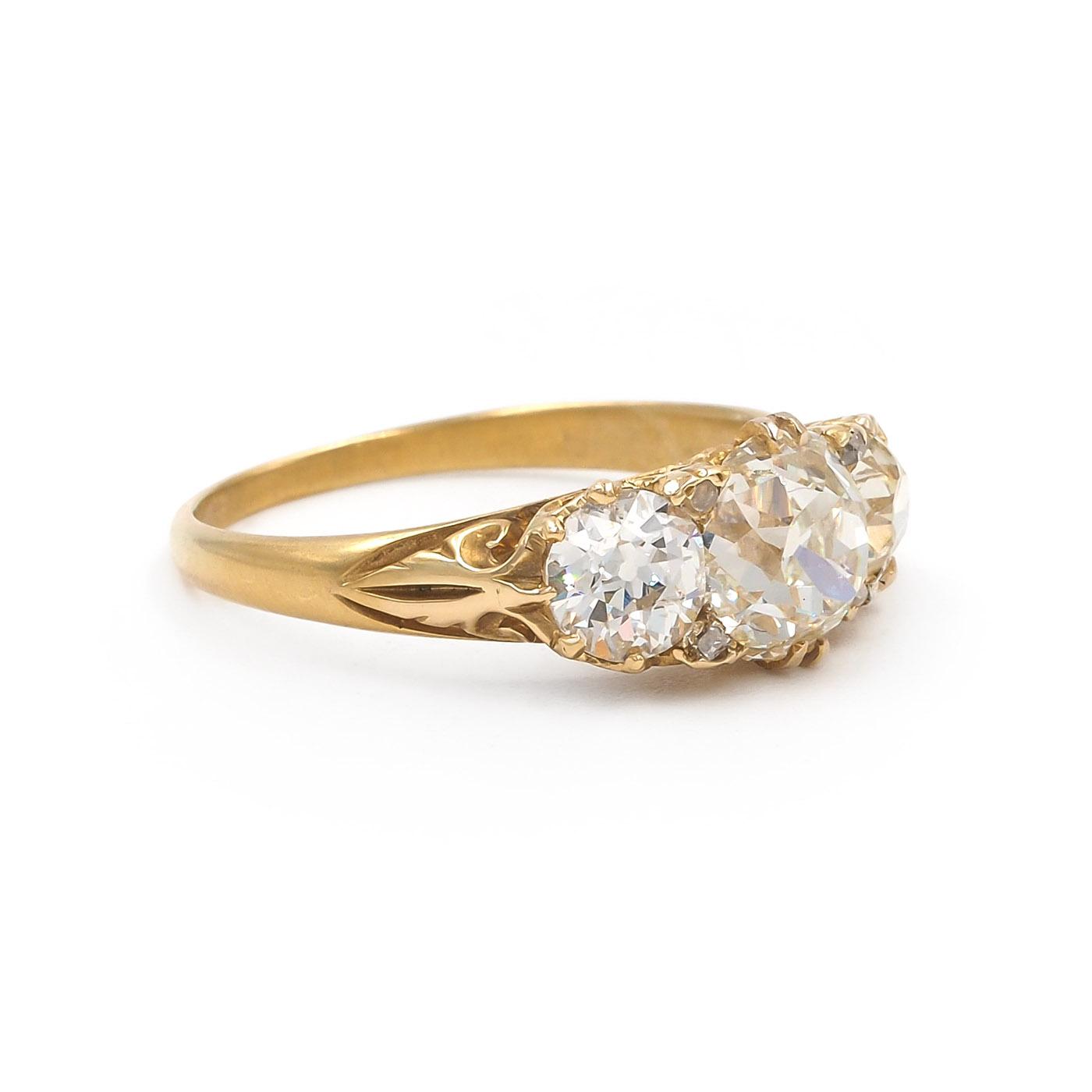 Late Victorian 1.72 Ct. Old Mine Cut Diamond 3-Stone Engagement Ring