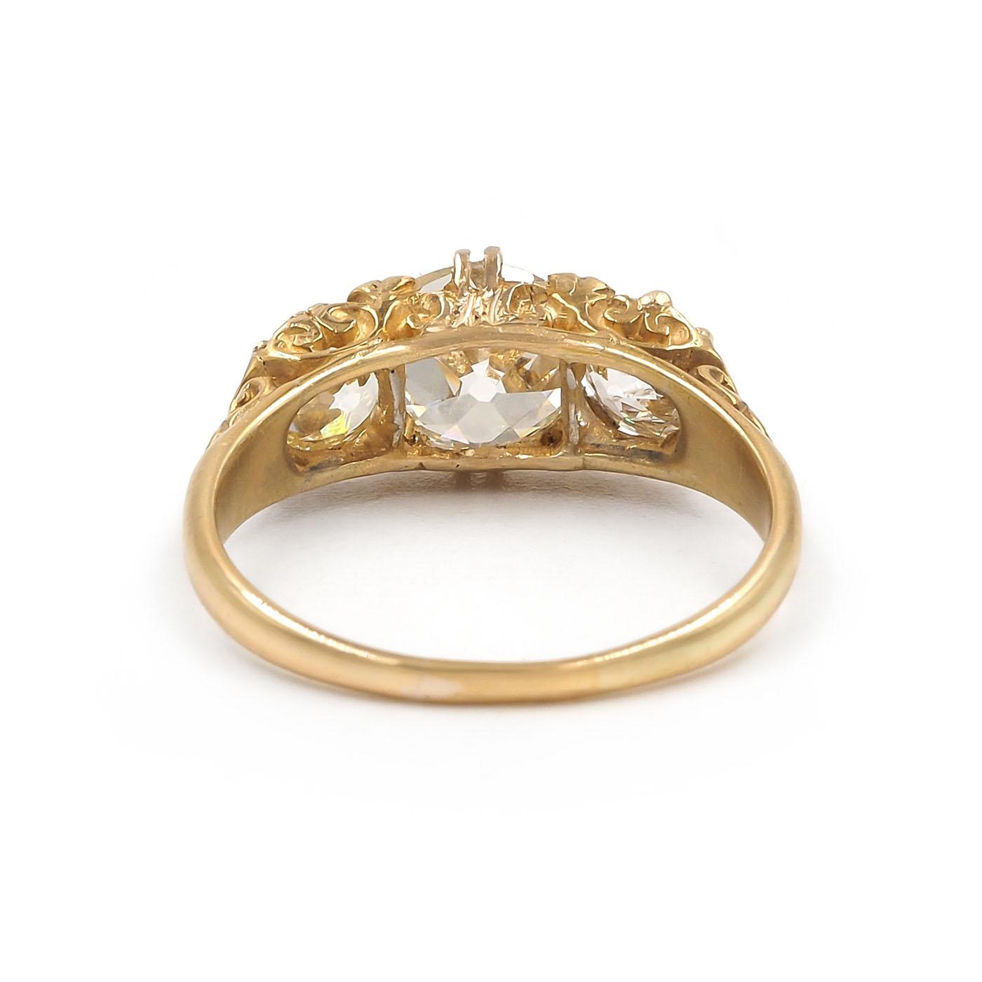 Late Victorian 1.72 Ct. Old Mine Cut Diamond 3-Stone Engagement Ring