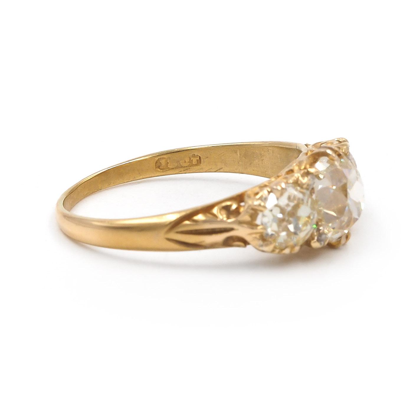 Late Victorian 1.72 Ct. Old Mine Cut Diamond 3-Stone Engagement Ring