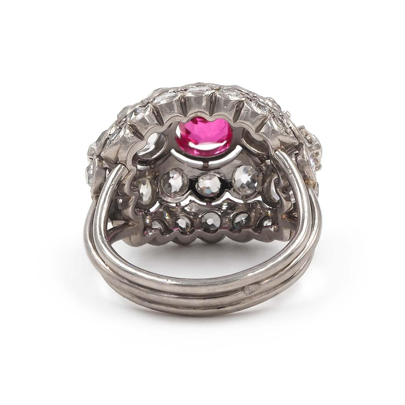 Art Deco 1.07 Ct. Pink Spinel & 4.68 Ctw. Diamond Domed Cluster Ring