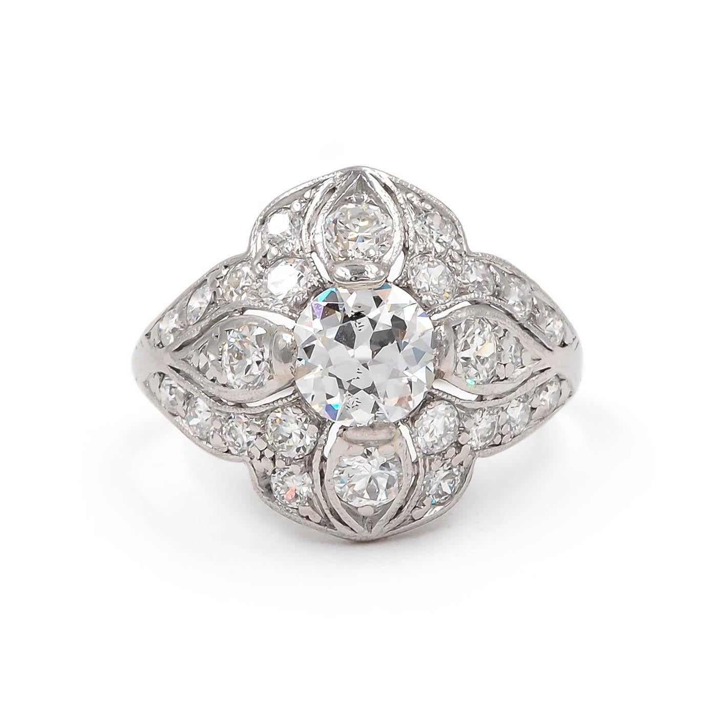 Art Deco 0.80 Ct. Old European Cut Diamond Ornate Domed Ring