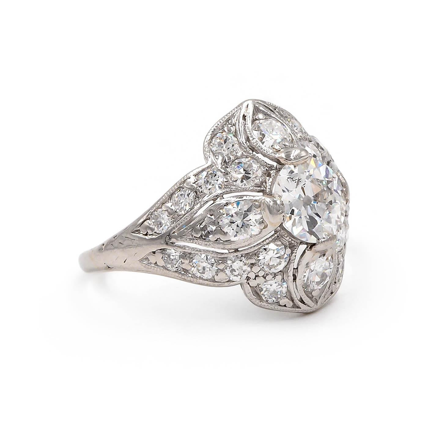 Art Deco 0.80 Ct. Old European Cut Diamond Ornate Domed Ring
