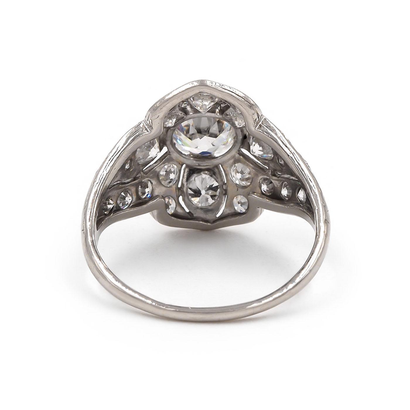 Art Deco 0.80 Ct. Old European Cut Diamond Ornate Domed Ring