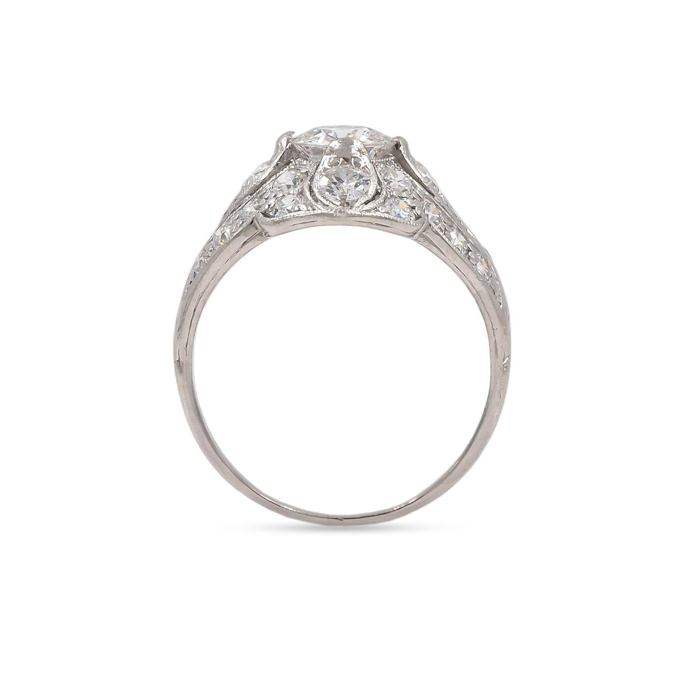 Art Deco 0.80 Ct. Old European Cut Diamond Ornate Domed Ring