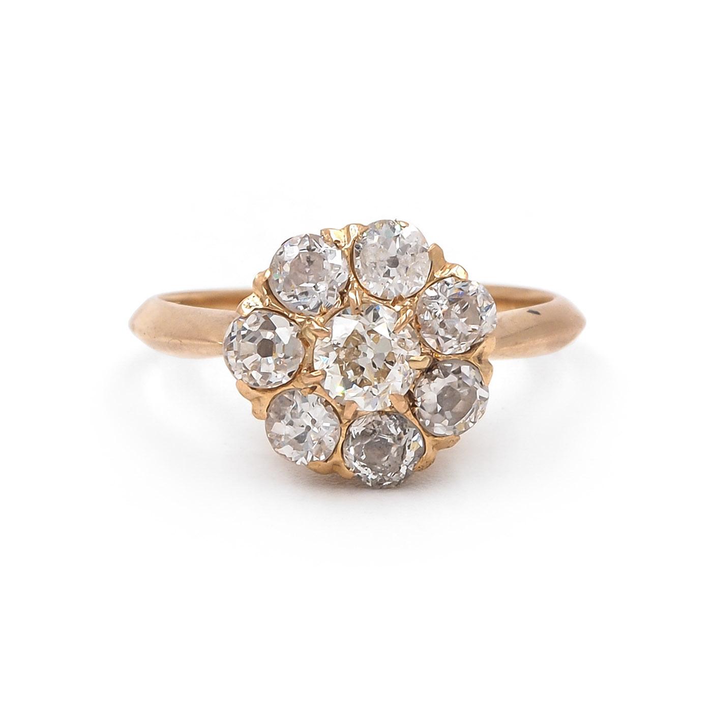 Victorian 1.25 Ctw. Old Mine Cut Diamond Cluster Ring