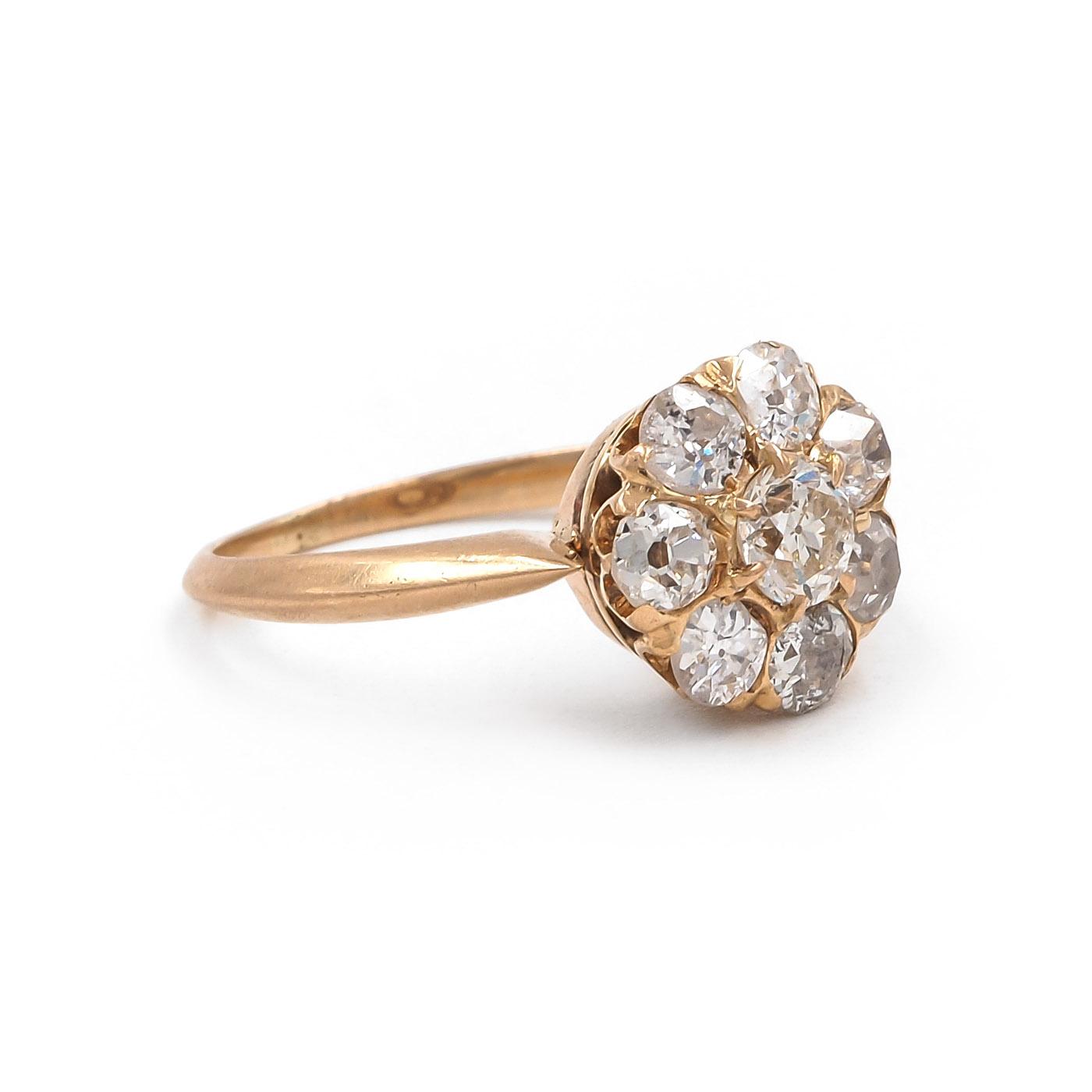 Victorian 1.25 Ctw. Old Mine Cut Diamond Cluster Ring