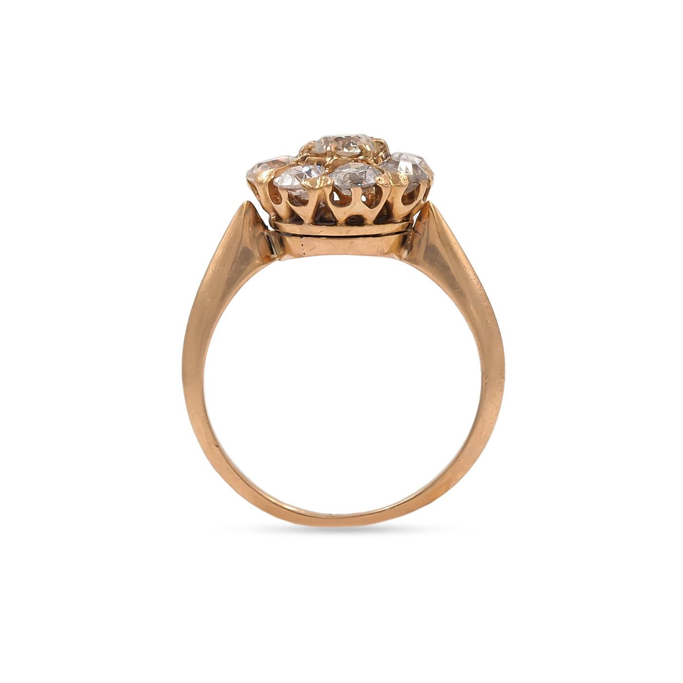 Victorian 1.25 Ctw. Old Mine Cut Diamond Cluster Ring