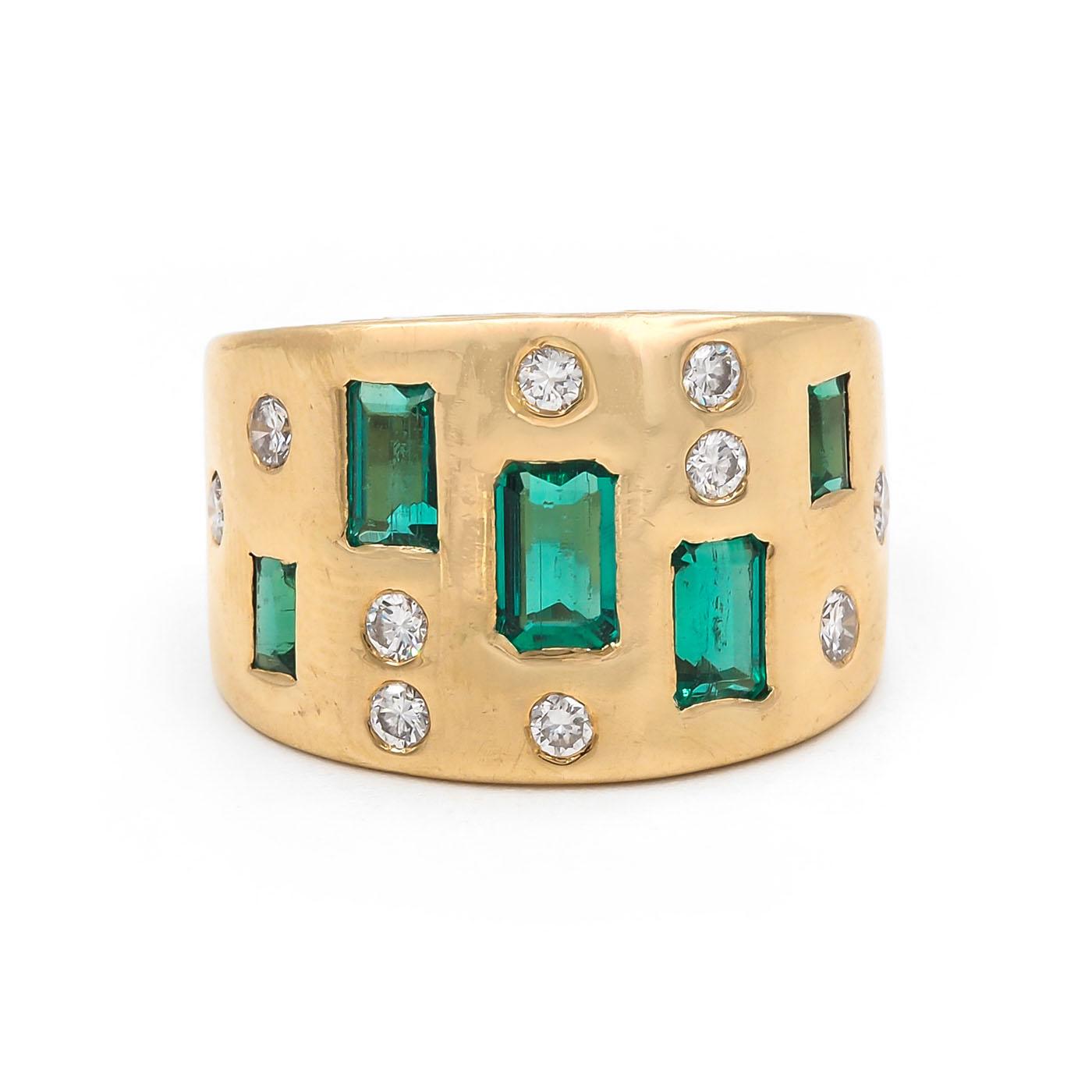 Vintage 1.40 Ctw. Emerald & Diamond Wide Band Ring