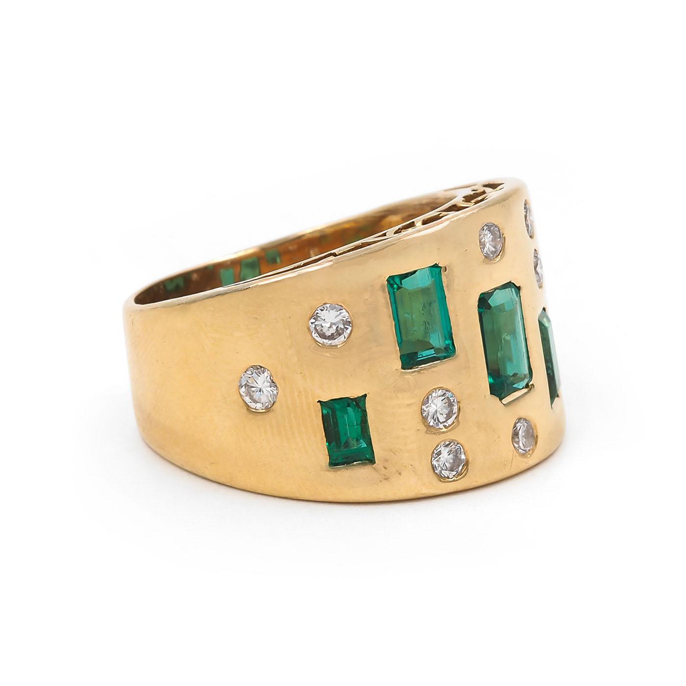 Vintage 1.40 Ctw. Emerald & Diamond Wide Band Ring