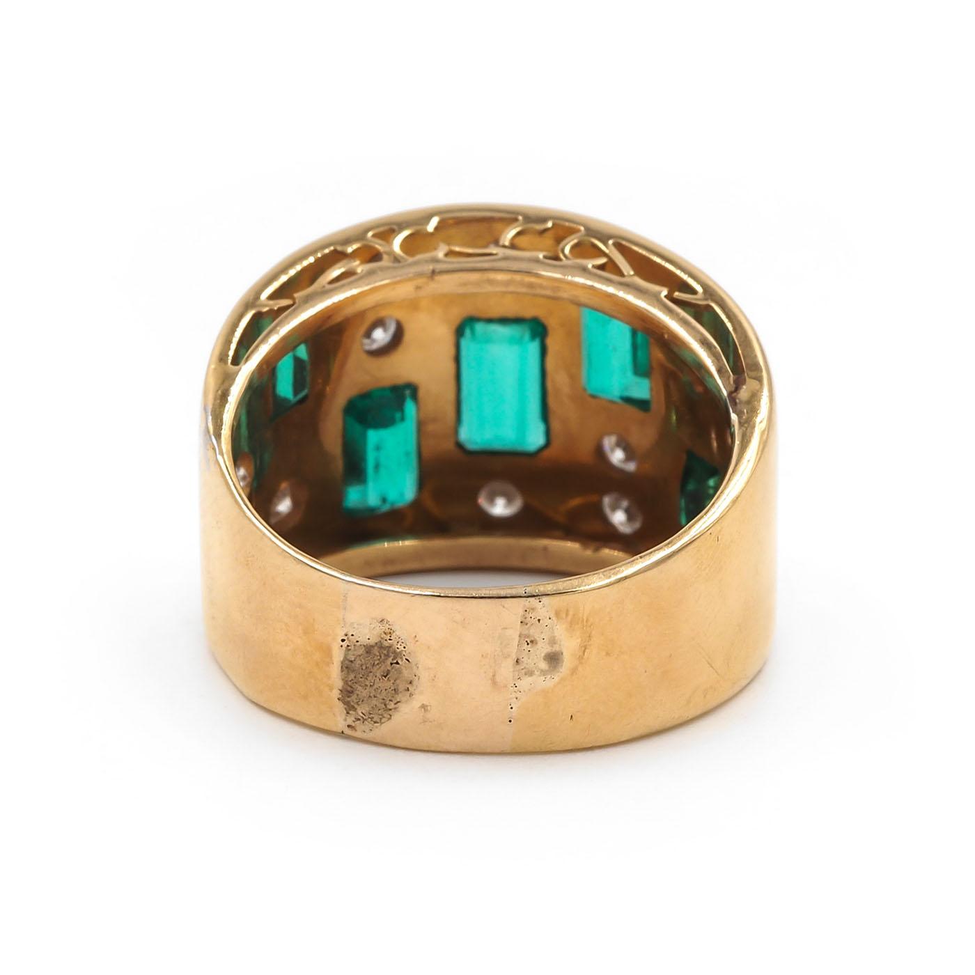 Vintage 1.40 Ctw. Emerald & Diamond Wide Band Ring