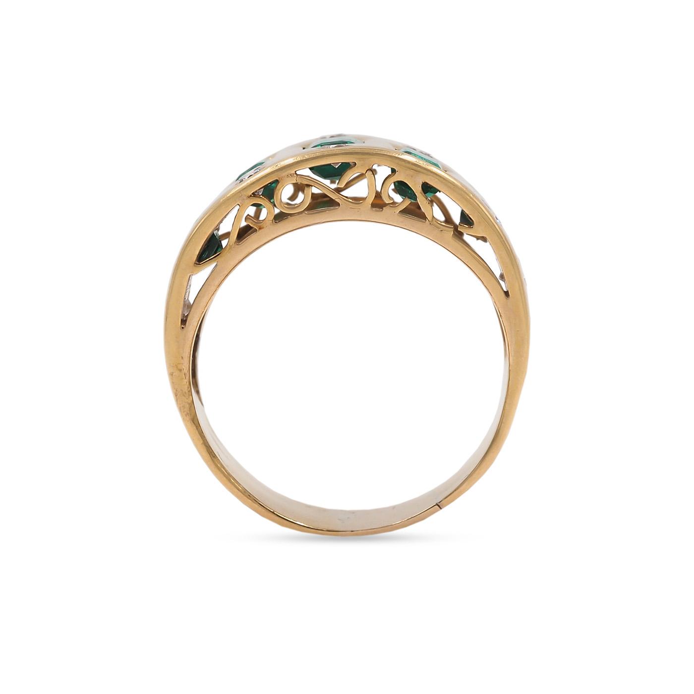 Vintage 1.40 Ctw. Emerald & Diamond Wide Band Ring