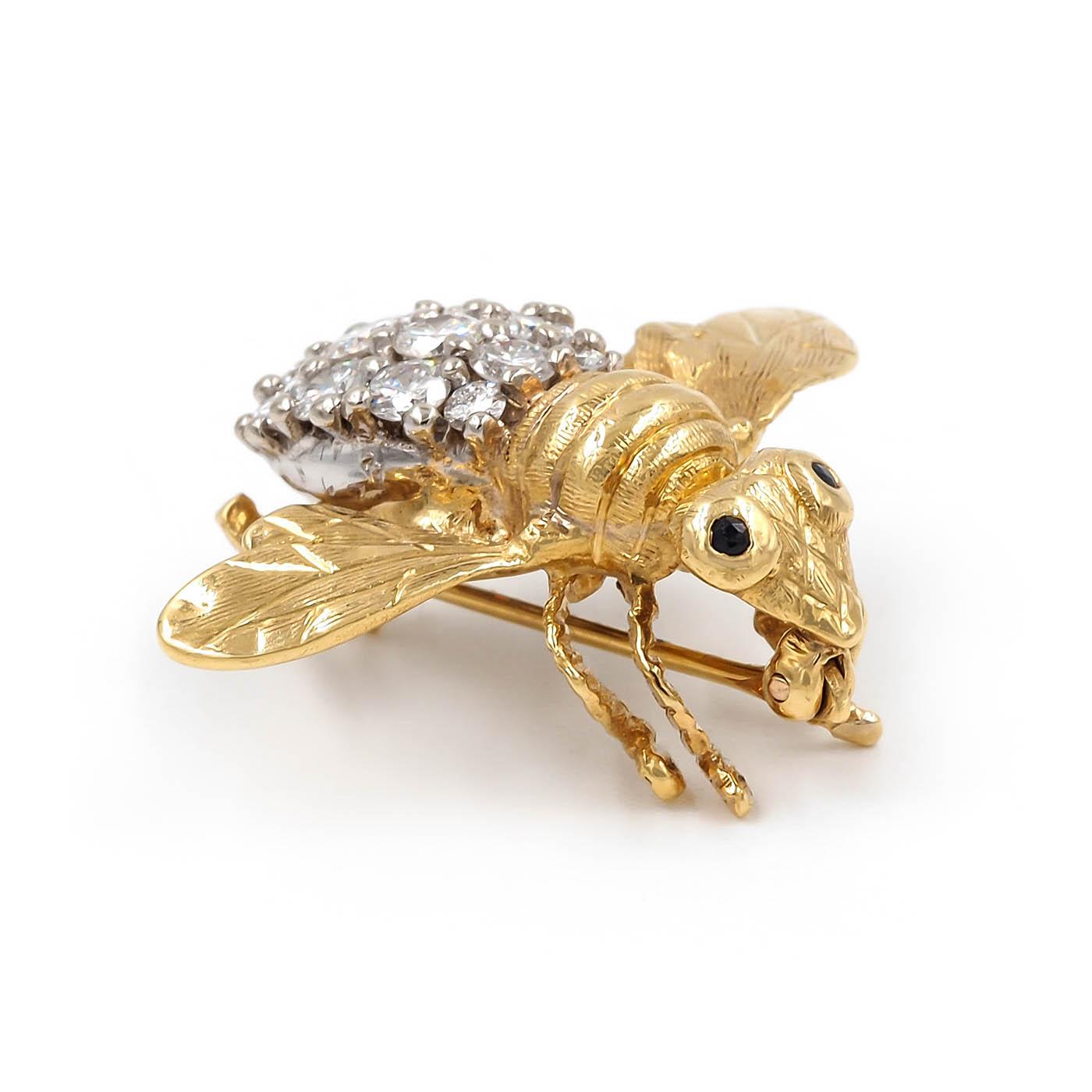 Vintage 1.06 Ctw. Diamond Bee Brooch