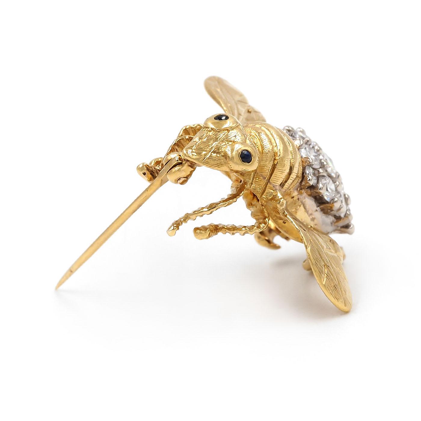 Vintage 1.06 Ctw. Diamond Bee Brooch