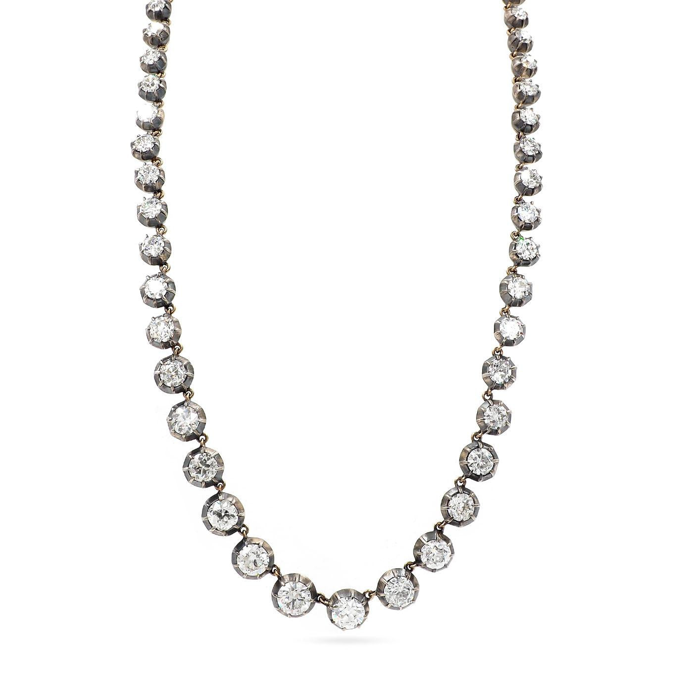 21.03 Ctw. Old Mine Cut & Old European Cut Diamond Rivière Necklace