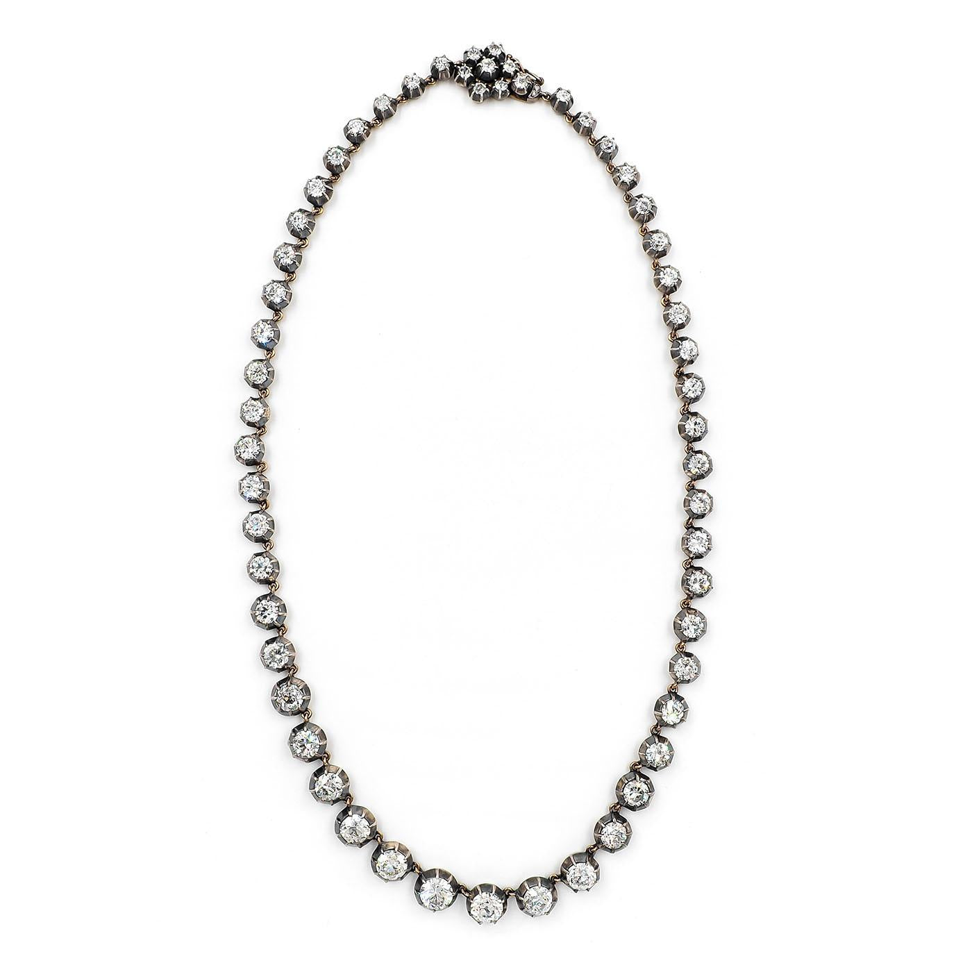 21.03 Ctw. Old Mine Cut & Old European Cut Diamond Rivière Necklace